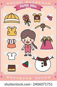 Girl playing with paper dolls