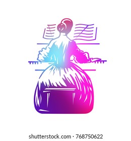 Girl playing piano - background for a musical concert. Vector graphic illustration.