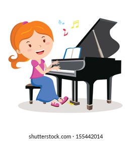Girl playing piano. Pianist. Vector illustration of a happy Girl playing piano.