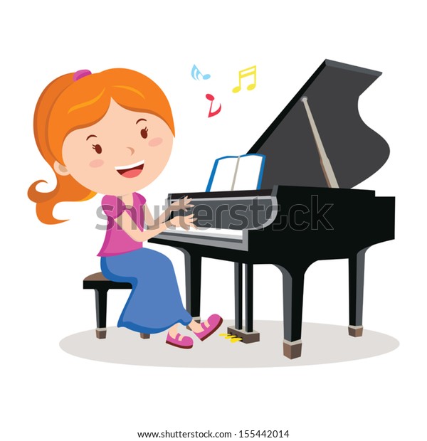 ピアノを弾く女の子 ピアニスト ピアノを弾く幸せな女の子のベクターイラスト のベクター画像素材 ロイヤリティフリー