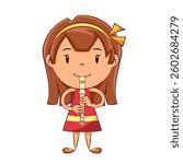 Girl playing recorder, vector illustration