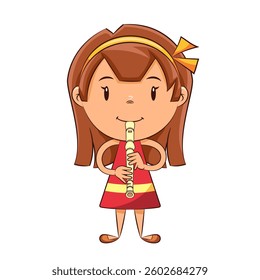 Girl playing recorder, vector illustration