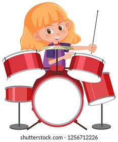 A girl playing a red drumset illustration