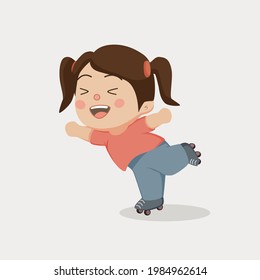 A girl playing roller skates vector