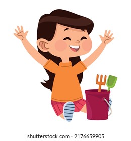 girl playing with sand bucket character