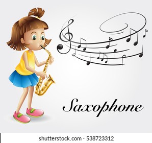 Girl playing saxophone alone illustration