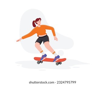 a girl is playing skateboard in a special place to skate with her friends
flat design, vector illustration
