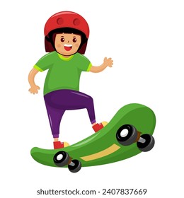 a Girl Playing Skateboard While Smiling Vector Illustration
