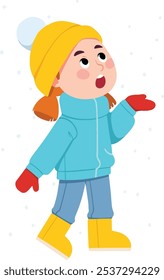 Girl Playing in the Snow Cartoon Vector in Flat Design Style