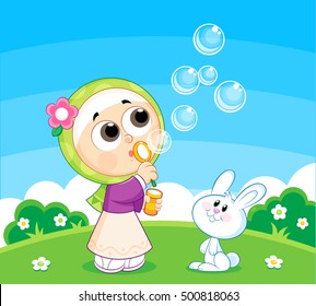 Girl Playing with Soap Bubbles