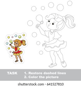 Girl Playing Soap Bubbles. Dot to dot educational game for kids.