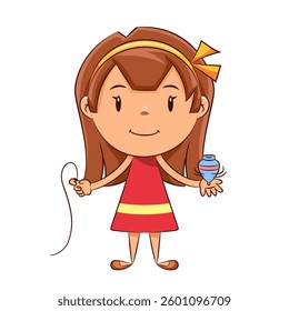 Girl playing spinning top, vector illustration