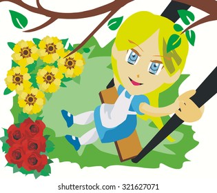 Girl playing swing