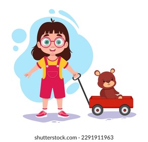 Girl playing with a teddy bear
