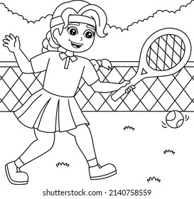 Girl Playing Tennis Coloring Page for Kids