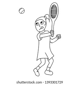 Girl playing tennis outline. Isolated stock vector illustration