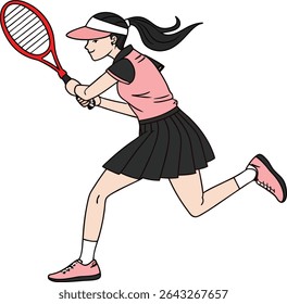 	
Menina jogando tênis com ilustração de vetor de raquete
