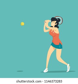 Girl playing tennis. Vector illustration.