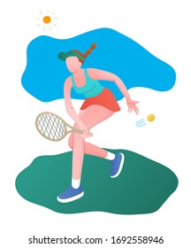 Girl playing tennis. Vector illustration in a flat style. Isolated on a white background. Sports concept.