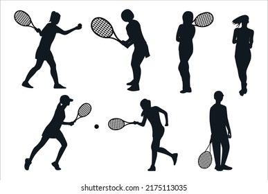 Girl playing tennis Vectors Silhouettes