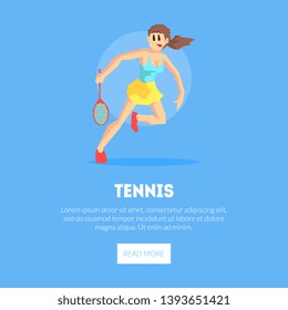 Girl Playing Tennis, Weaing Sports Uniform Banner Template, Design Element Can Be Used for Landing Page, Mobile App, Website Vector Illustration