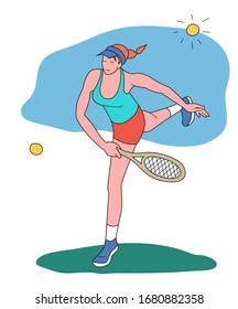 Girl playing tennis.Vector illustration in a flat style. Isolated on a white background. Sports concept.