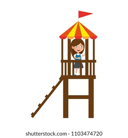 girl playing in tower and slide