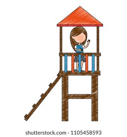 girl playing in tower and slide