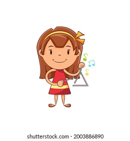 Girl playing triangle, happy cute child