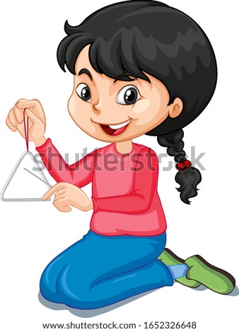 Girl playing triangle on isolated background illustration
