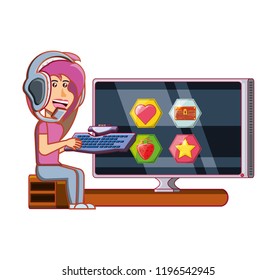 girl playing video game avatar character