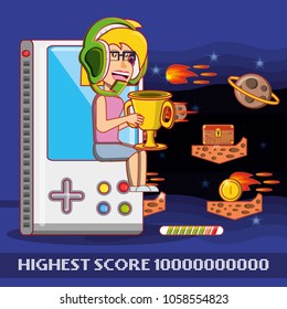 girl playing with video game console
