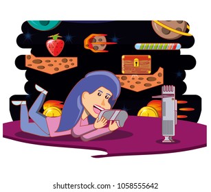 girl playing with video game console