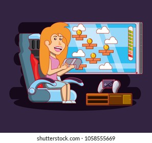 girl playing with video game console