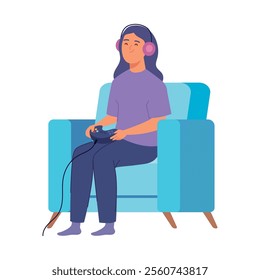 girl playing video game isolated