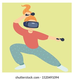 girl  playing a video game with virtual reality glasses
