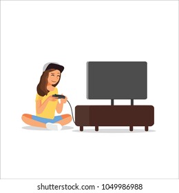 girl playing video games with happy expression