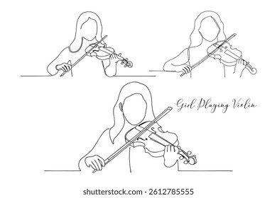 Girl Playing Violin Continuous One Line Drawing Illustration Minimalist Icon Concept In Editable Stroke Style