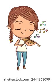 Girl playing violin, fiddle, violinist, cute, child, hand drawn