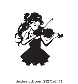 Girl playing violin illustration. monochrome picture