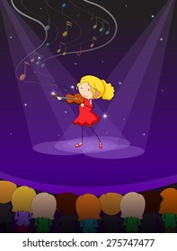 Girl playing violin on the stage with audience