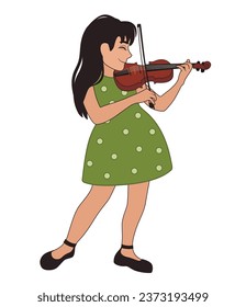 Girl playing violin on white background