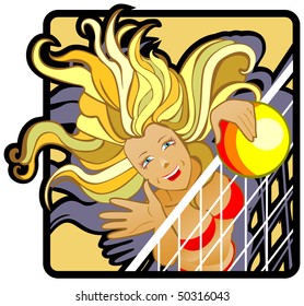 The girl playing volleyball