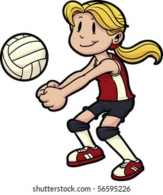 Girl playing volleyball. Girl and volleyball on separate layers for easy editing.