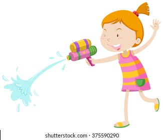 Girl Playing With Water Gun Illustration