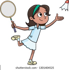 Girl Plays Badminton Stock Vector (royalty Free) 1301404525 