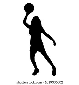 A girl plays with a ball, a silhouette on a white background.  Vector