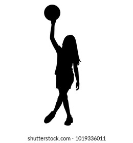 A girl plays with a ball, a silhouette on a white background.  Vector