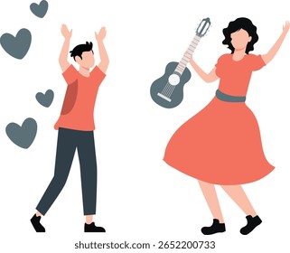 A girl plays guitar while a boy claps along.