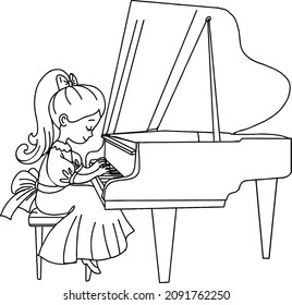 a girl plays the piano, a concert, a sketch